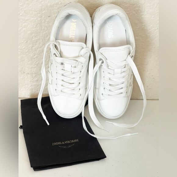 ZADIG & VOLTAIRE sneakers White Star Patches Sneakers. 36/5-5.5. New - Picture 16 of 17